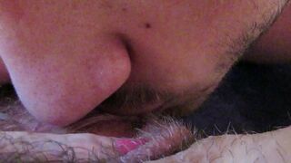 Girlfriend has a hairy cunt and it's a pleasure for the guy to lick it