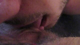 Girlfriend has a hairy cunt and it's a pleasure for the guy to lick it