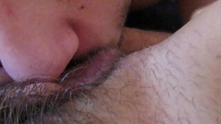 Girlfriend has a hairy cunt and it's a pleasure for the guy to lick it