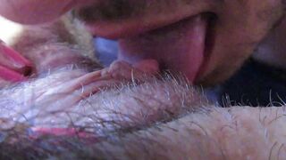 Girlfriend has a hairy cunt and it's a pleasure for the guy to lick it