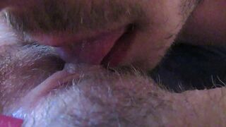 Girlfriend has a hairy cunt and it's a pleasure for the guy to lick it