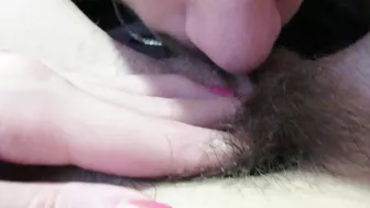 Girlfriend has a hairy cunt and it's a pleasure for the guy to lick it