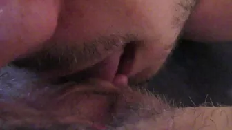 Girlfriend has a hairy cunt and it's a pleasure for the guy to lick it