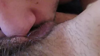 Girlfriend has a hairy cunt and it's a pleasure for the guy to lick it