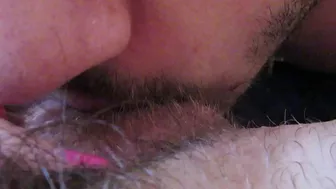 Girlfriend has a hairy cunt and it's a pleasure for the guy to lick it