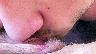 Girlfriend has a hairy cunt and it's a pleasure for the guy to lick it