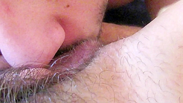 Girlfriend has a hairy cunt and it's a pleasure for the guy to lick it