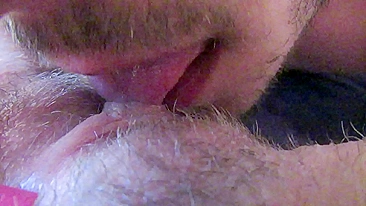 Girlfriend has a hairy cunt and it's a pleasure for the guy to lick it