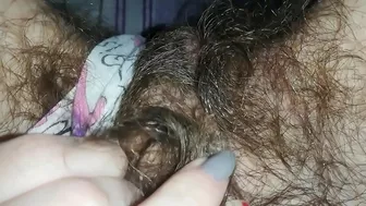 Mischievous camgirl tries to impress men with hairy bush and pissing