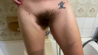 After shower naughty mom permits hubby to take care of her hairy bush