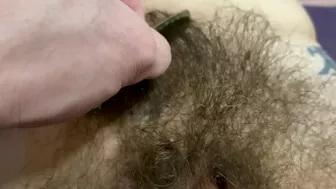 After shower naughty mom permits hubby to take care of her hairy bush
