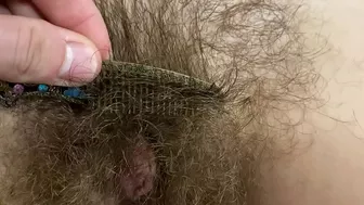 After shower naughty mom permits hubby to take care of her hairy bush