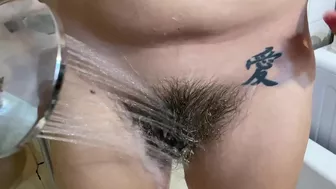 After shower naughty mom permits hubby to take care of her hairy bush