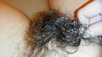 Amateur mom with super hairy bush relaxes naked in the bathroom