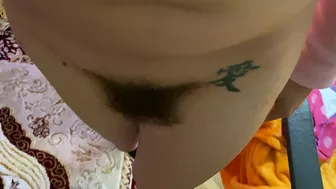 Mom demonstrates her hairy cunt with huge bush in extreme close up video