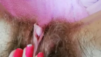 Hairy cunt drips with juices during amateur fingering for the camera