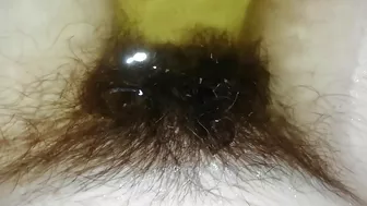 Gal records herself caressing her super-hairy bush in the bathroom