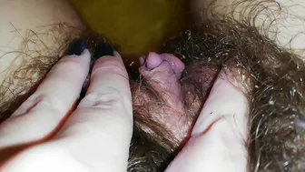 Gal records herself caressing her super-hairy bush in the bathroom