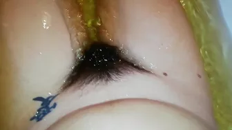 Gal records herself caressing her super-hairy bush in the bathroom