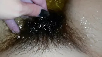 Gal records herself caressing her super-hairy bush in the bathroom