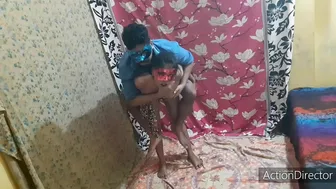 Musctached brother in blue mask and shirt fucks the Indian sister