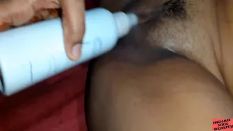 Sister uses a bottle of lotion as dildo for Indian brother to watch