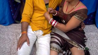 Sexy bhabhi blows a thick cock and takes it in doggy and missionary