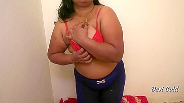 Hindi speaking MILF touches big natural titties and plays with toy