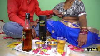 Man makes Indian in blue sari drunk to thrust cock into her vagina