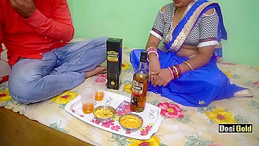 Man makes Indian in blue sari drunk to thrust cock into her vagina