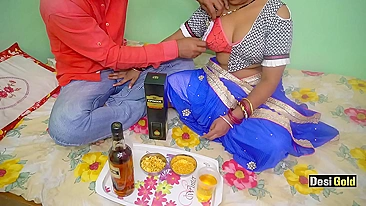 Man makes Indian in blue sari drunk to thrust cock into her vagina