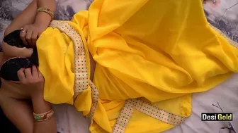 Indian woman in yellow is always willing to show twins and get it on