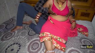 Man's small cock is good for fatty Bhabhi wearing pink sari to relax