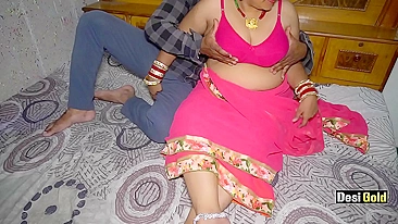 Man's small cock is good for fatty Bhabhi wearing pink sari to relax