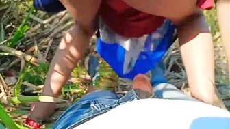 Indian village bhabhi takes devar's dick into shaved pussy outdoors