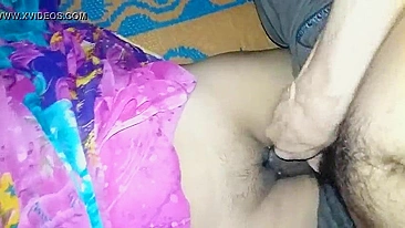 Amateur Bhabhi in colorful sari has sex with Hindi talk Indian man