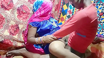 Amateur sex of the Indian Bhabhi in blue dress and desi neighbor's hubby