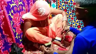 Careful Indian male helps desi Bhabhi undress and throws her a leg