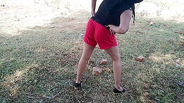 Indian friend films Bhabhi in red shorts with naked tits and pussy