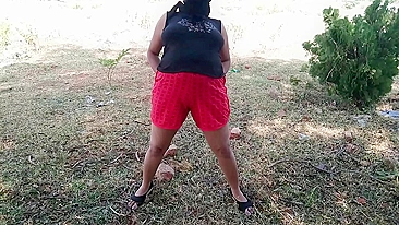 Indian friend films Bhabhi in red shorts with naked tits and pussy