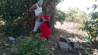 Excitement makes devar open Bhabhi Santa suit in outdoor Indian porn