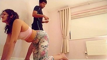 Indian yoga coach makes desi Bhabhi undress and gives cock for blowing