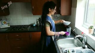 Long-haired Indian devar fucks and creampies Bhabhi in the kitchen