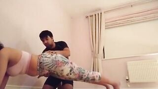 Bhabhi flashes vagina and takes Indian trainer's penis in her mouth