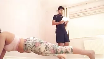 Bhabhi flashes vagina and takes Indian trainer's penis in her mouth