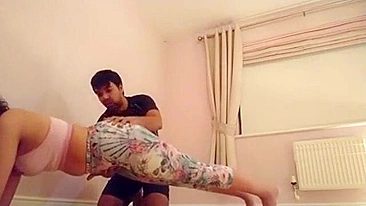 Bhabhi flashes vagina and takes Indian trainer's penis in her mouth