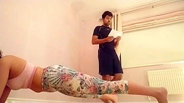 Bhabhi flashes vagina and takes Indian trainer's penis in her mouth