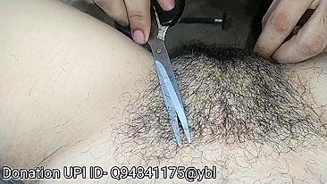 Caring Indian guy nicely shaves hairy pussy of obedient Desi sister