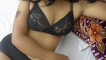 Bhabhi in black underwear gives hand and blowjob to Indian cameraman
