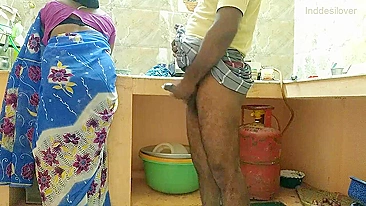 Bhabhi kneels to suck Indian devar's cock before fuck from behind